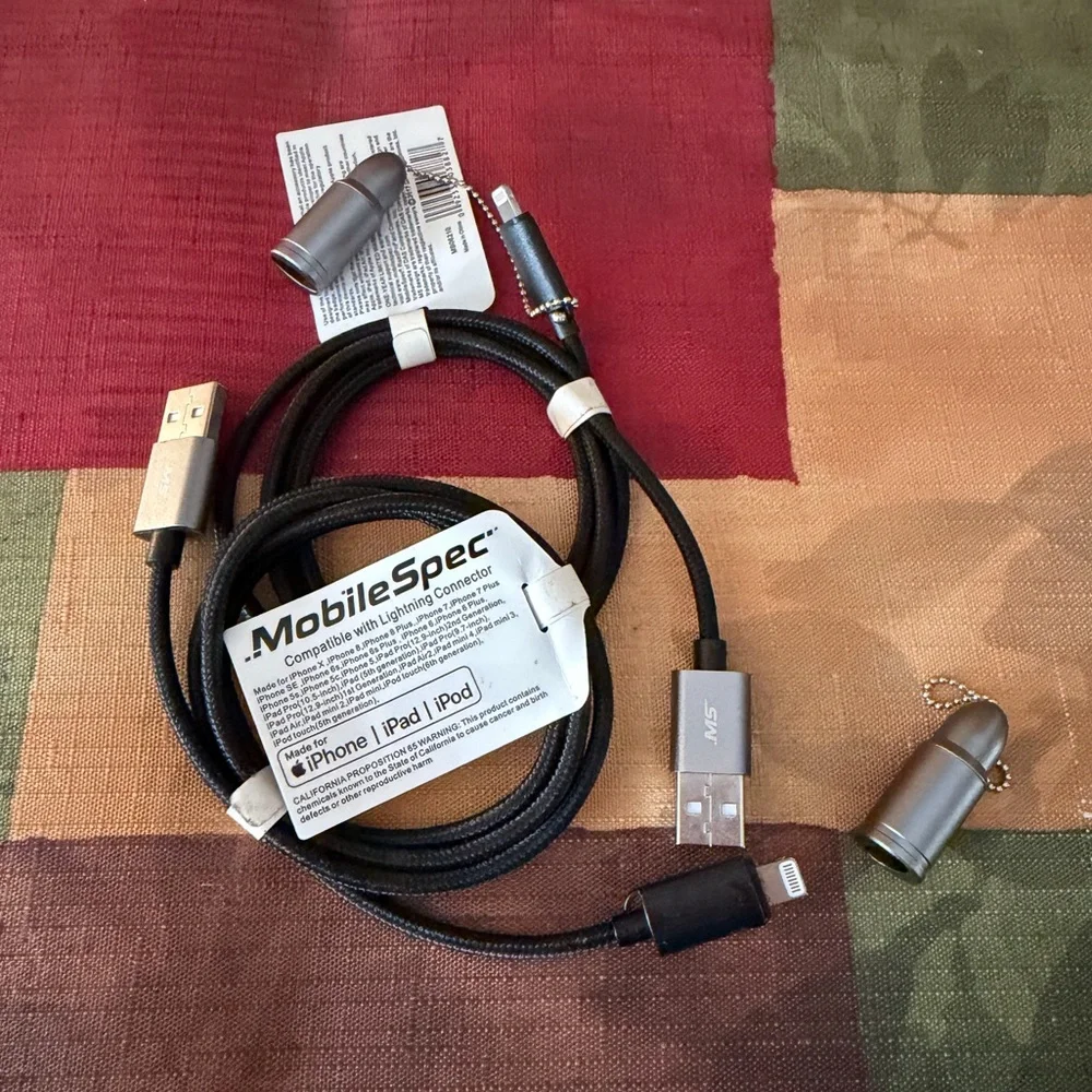 MobileSpec Bullet USB-A to Lightning charging cable. NWT 2 Pack